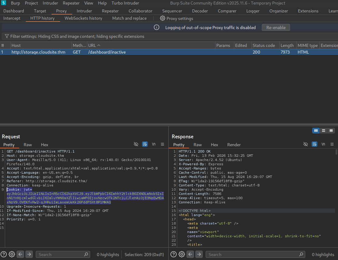 Burp Suite showing JWT in response