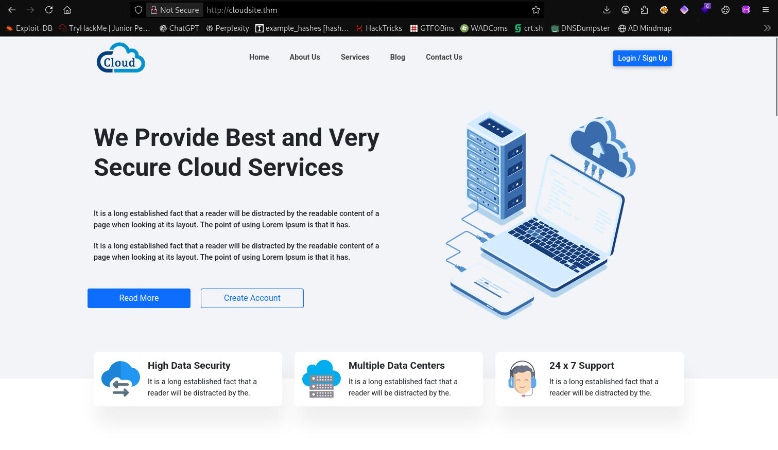 cloudsite.thm landing page