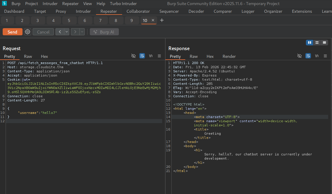 Username reflected in chatbot response