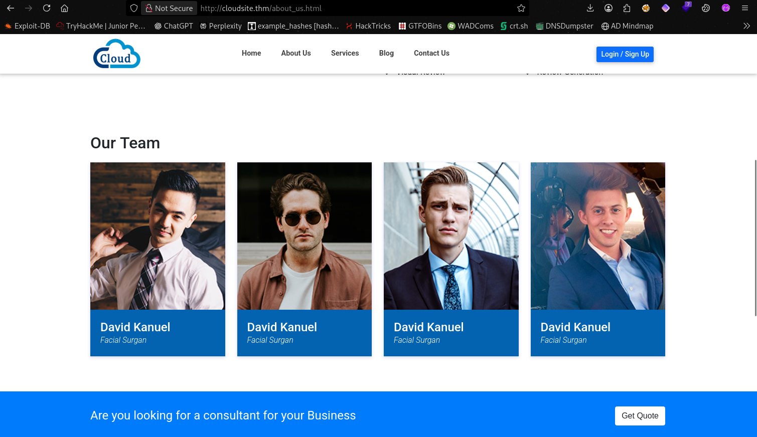 cloudsite.thm landing page