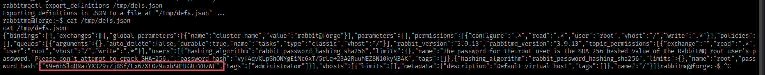 RabbitMQ definitions exported