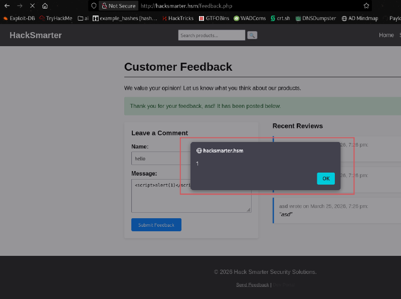Stored XSS in feedback message field