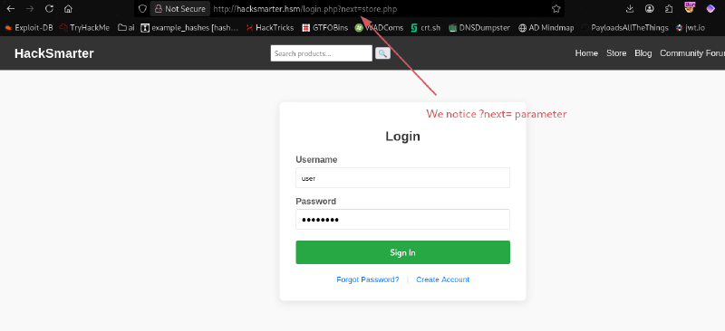 Login request with next parameter