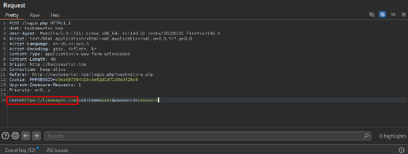 Modified next parameter to external URL
