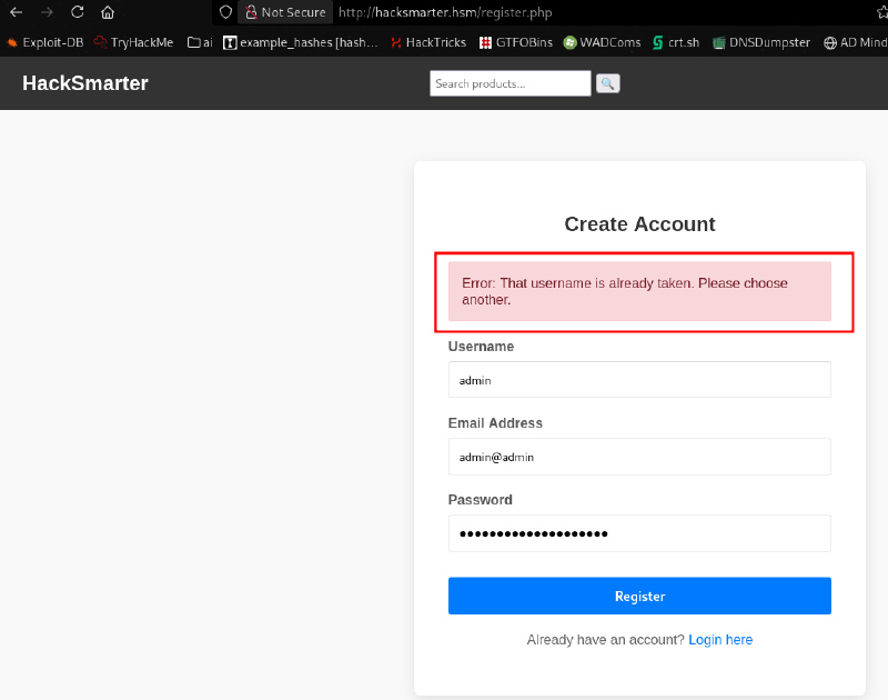 Username enumeration via registration