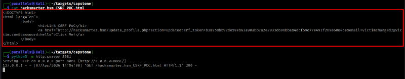 Attacker-hosted CSRF exploit page