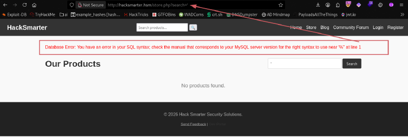 Verbose SQL error from single quote injection