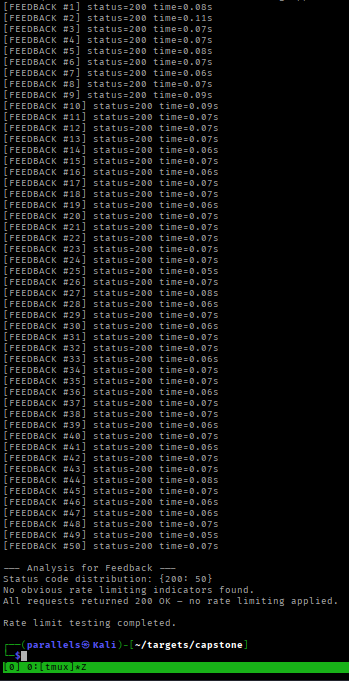 Feedback rate limit test — no limiting